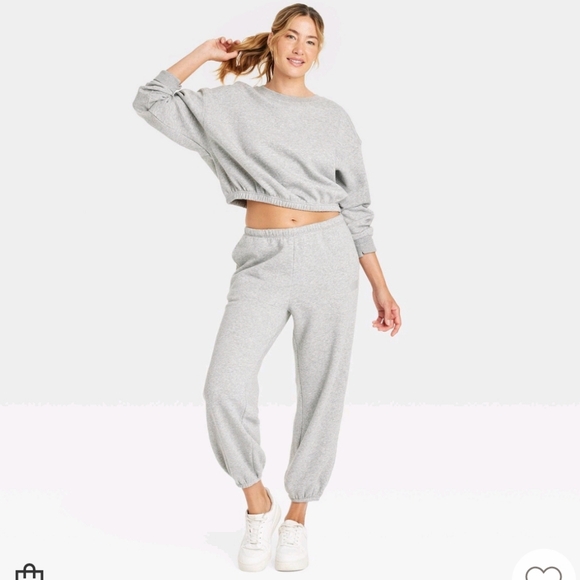 JoyLab Women's Fleece Mid Rise Cinched Jogger Pants ~ Heathered Gray - Picture 3 of 15